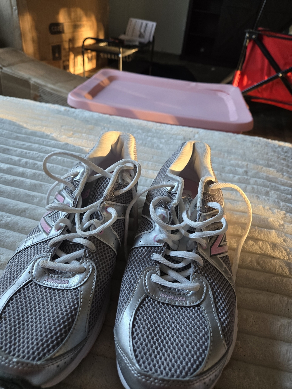 New Balance Women's Athletic Sneakers in Silver with Pink Accents